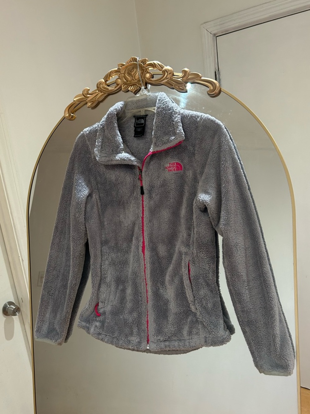 The North Face Gray Fleece Jacket with Pink Trim